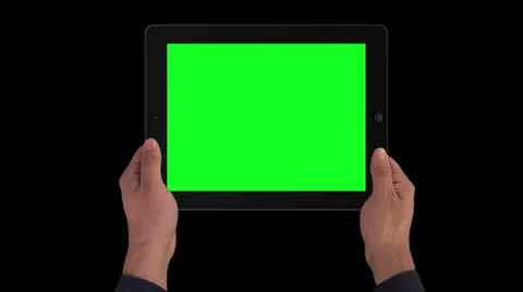 Holding an iPad with Two Hands, Landscape, Alpha Stock Footage 23952899