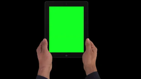 Holding an iPad with Two Hands, Portrait, Alpha Stock Footage 23952871