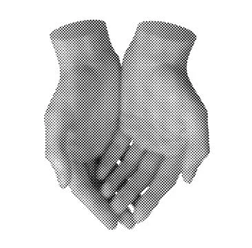 Holding, keeping, caring with both two palms, hand sign. Halftone style vecto Stock Illustration