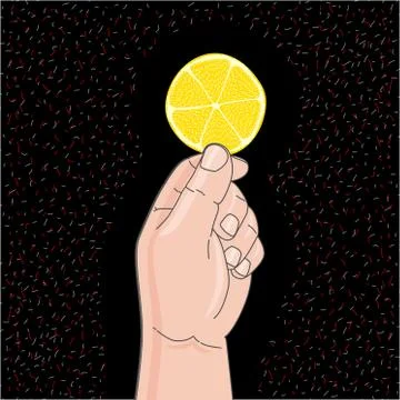 Holding lemon on black background. Vector Flat Illustration Illustrazione stock