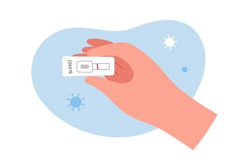 Holding negative covid test result in hand, rapid diagnostic kit showing one Stock Illustration