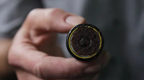 Holding old battery rusted Video stock 25939175