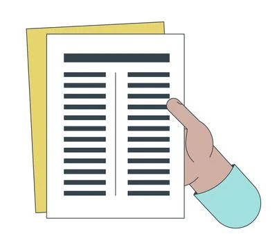 Holding paperwork linear cartoon character hand illustration Stock Illustration
