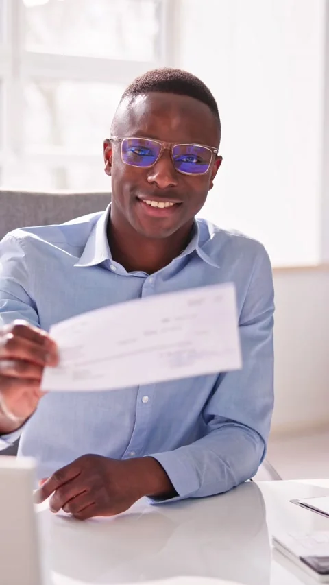 Holding Paycheck Or Payroll Check Or Insurance Cheque Stock Footage 235952680