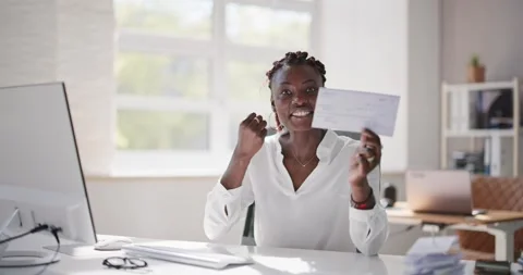 Holding Paycheck Or Payroll Check Or Insurance Cheque Stock Footage 240645666