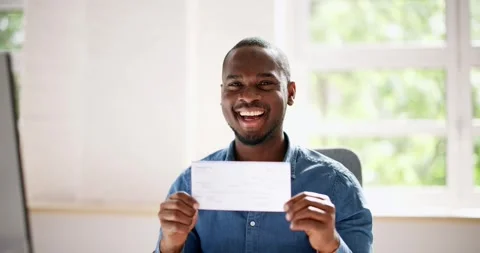Holding Paycheck Or Payroll Check Or Insurance Cheque Stock Footage 242026439