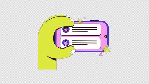 Holding phone horizontally with chat interface neubrutalism user interaction Stock Footage 334872168