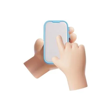 Holding phone in two hands 3D vector, touching mobile smartphone empty screen イラスト素材