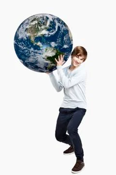 Holding a planet earth Stock Photos