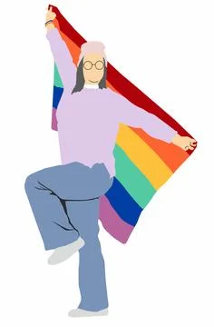 Holding rainbow flag of pride	 Stock Illustration