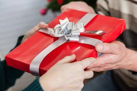Holding a red gift Foto stock