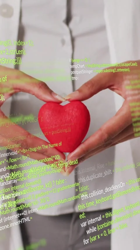 Holding red heart, doctor with code animation over medical concept Stock Footage 320093222
