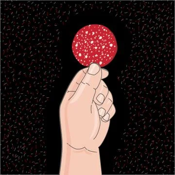 Holding salami on black background. Vector Flat Illustration 스톡 일러스트