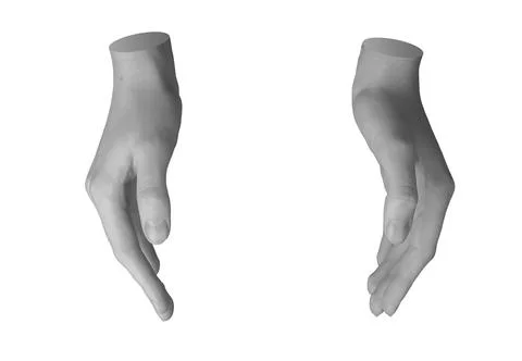 Holding something invisible, empty space between both palms, hand sign isolat Foto stock