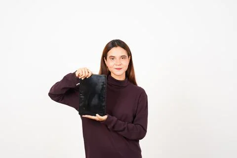 Holding Tablet and Showing blank screen for presentation ads or apps Of Bea.. Stock Photos