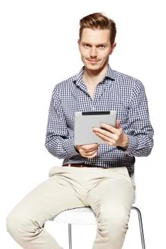 Holding a tablet Stock Photos