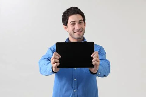 Holding tablet 스톡 사진