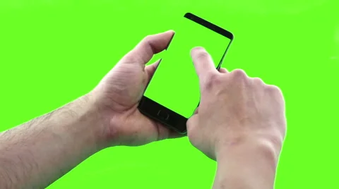 Holding touchscreen device, close-up of male hand using a smart phone Video stock 60965325