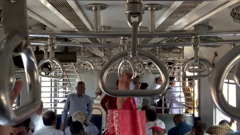 Holding Train Handle With Commuters Inside The Traveling Local Train Of Vidéo 151242742