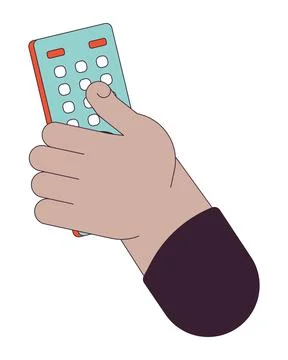 Holding tv remote control linear cartoon character hand illustration Stock Illustration