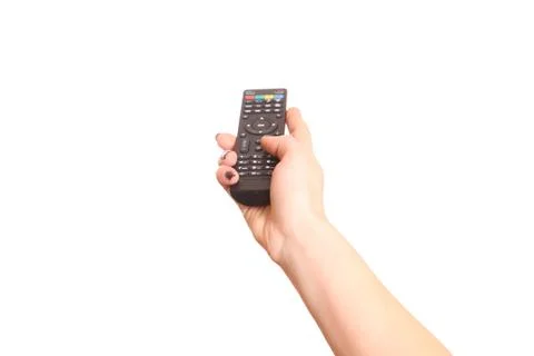 Holding TV remote control Stock Photos