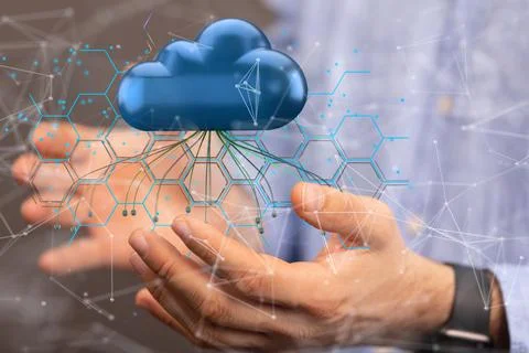 Holding Ui of Cloud Computing Technology Internet Storage - the concept of netwo Stock Photos