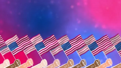 Holding up usa flag hands in every skin ton showing unity in usa with gradi.. Stock Footage 311200866