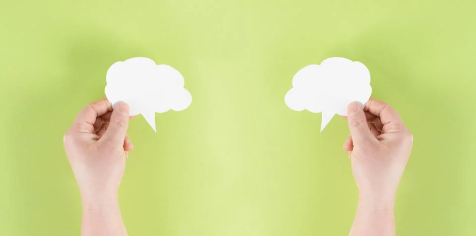 Holding a white cloud in the hand, empty copy space for text, colored Foto stock