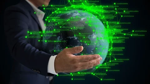 Holding the World with digital code. Vídeos de archivo 86657983