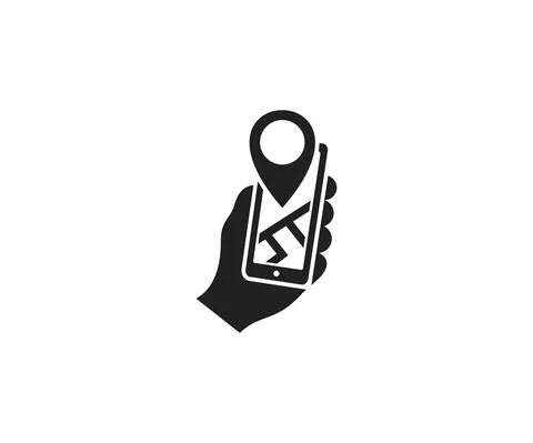 Holds a smartphone and a label with a map logo design Stock Illustration