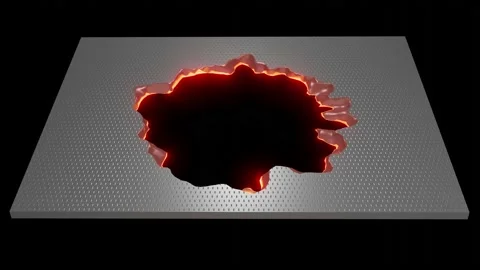 Hole appearing in metal surface. 3d animation render Stock Footage 224065184