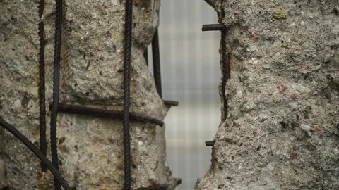 A Hole in the Berlin Wall and rusty Metal - autumn 2017 Stock Footage 81975422