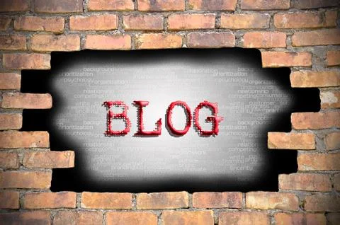 Hole at the brick wall with blog caption inside Stockillustratie