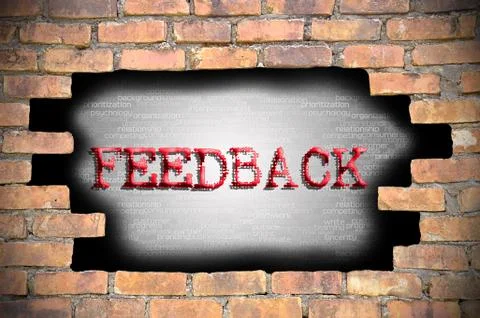 Hole at the brick wall with feedback caption inside Stock Illustration