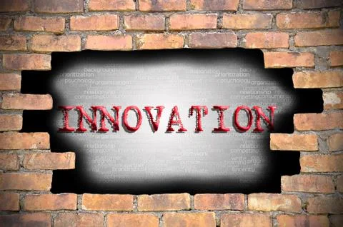 Hole at the brick wall with inovation caption inside Stock Illustration