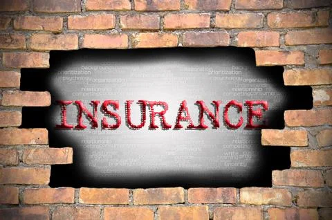 Hole at the brick wall with insurance caption inside Stock Illustration