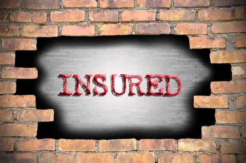 Hole at the brick wall with insured caption inside 스톡 일러스트