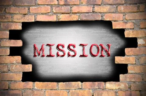 Hole at the brick wall with mission caption inside 스톡 일러스트
