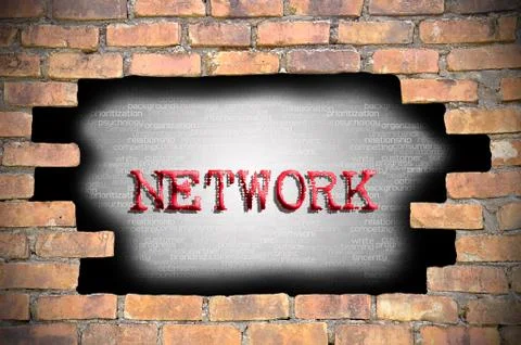 Hole at the brick wall with network caption inside イラスト素材