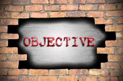 Hole at the brick wall with objective caption inside Stockillustratie