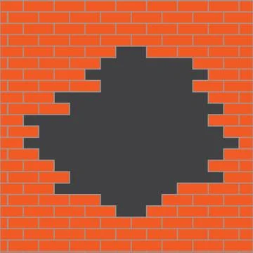 Hole in brick wall orange Stock Illustration