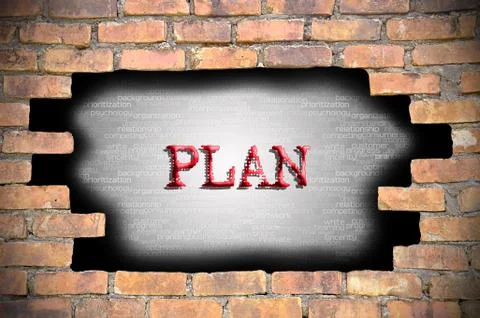 Hole at the brick wall with plan caption inside Stockillustratie