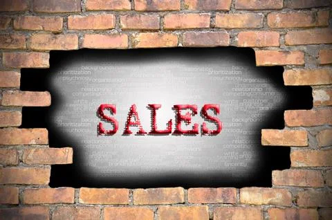 Hole at the brick wall with sales caption inside Stockillustratie