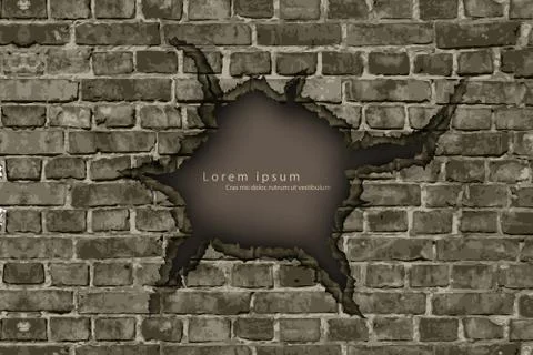 Hole in the brick wall with shadows and text Stock Illustration