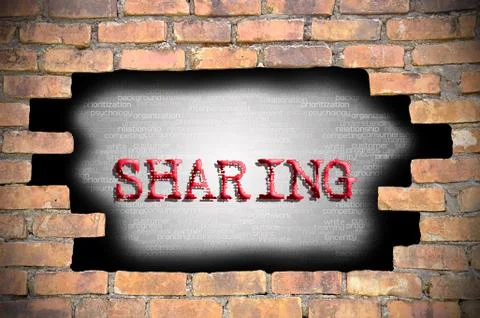 Hole at the brick wall with sharing caption inside Stock Illustration
