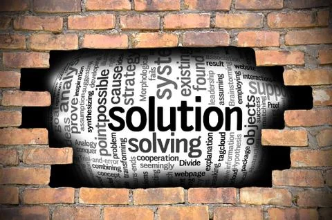 Hole at the brick wall with solution word cloud inside イラスト素材