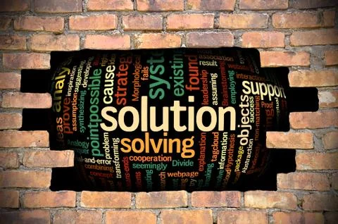 Hole at the brick wall with solution word cloud inside Stockillustratie