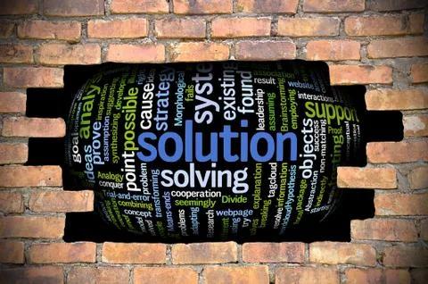 Hole at the brick wall with solution word cloud inside イラスト素材