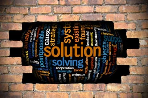 Hole at the brick wall with solution word cloud inside イラスト素材