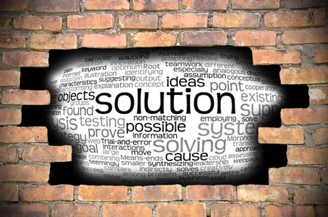Hole at the brick wall with solution word cloud inside イラスト素材